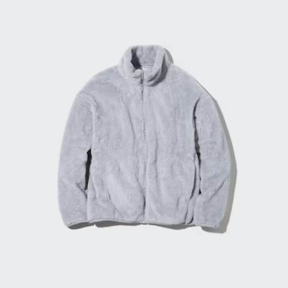 Fluffy Yarn Fleece Full-Zip Jacket Gray, Size Large EUC